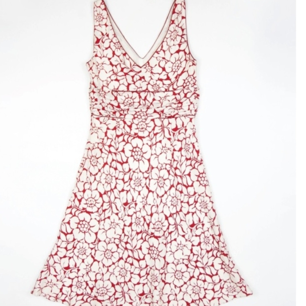 Ann Taylor Red Sleeveless V-Neck Midi Dress